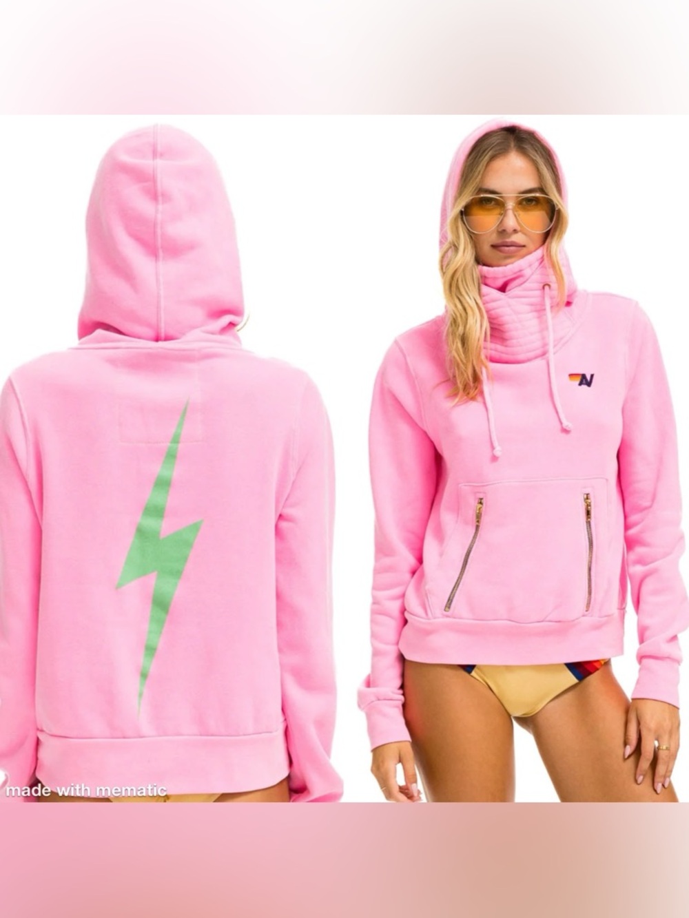 NWT RARE Aviator Nation Ninja Hoodie Neon Pink Green‎ Mint Bolt Unisex Small